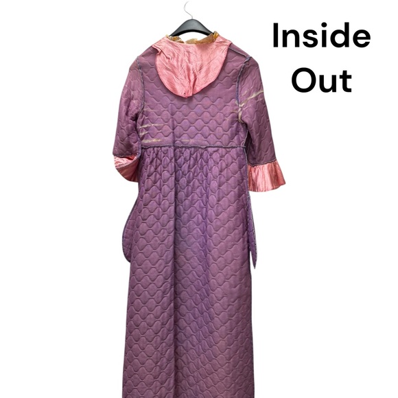 Vintage 1960s Quilted Hostess Gown Pink Sash Lounge Robe Psychedelic Print - Picture 13 of 16